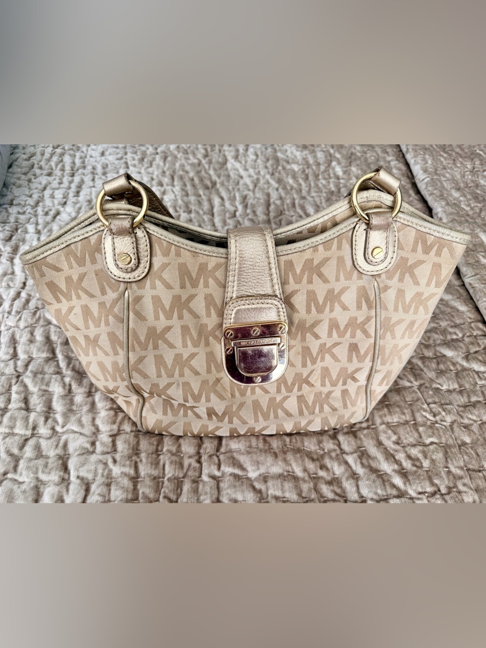 Michael Kors Tan Logo Shoulder Bag with Gold Hardware